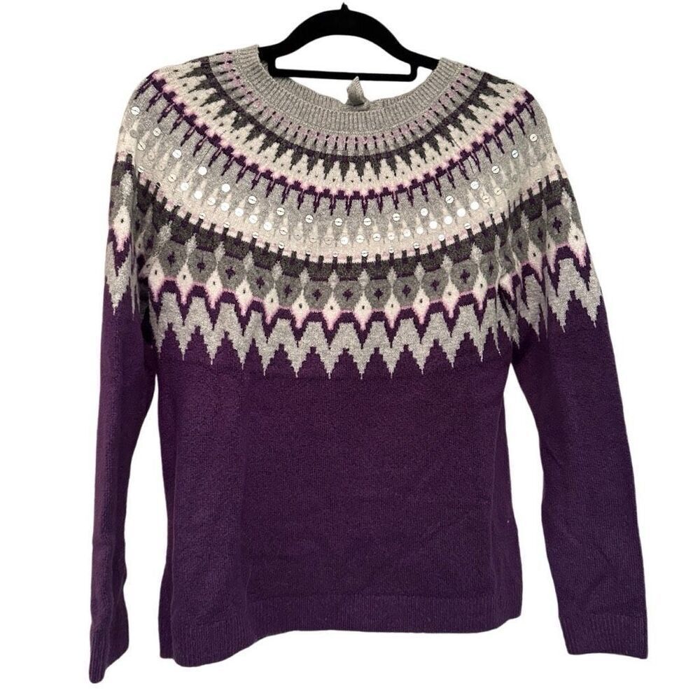 Talbots purple and silver fair isle sweater- size s